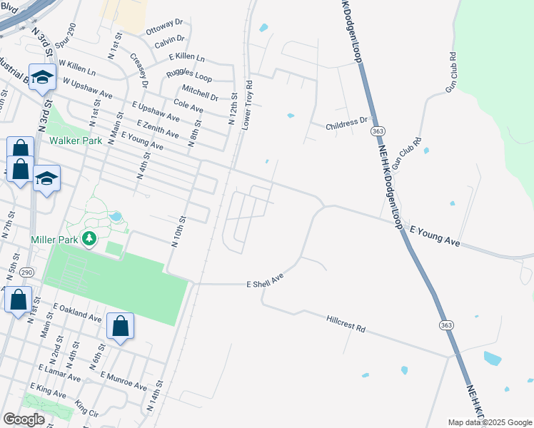 map of restaurants, bars, coffee shops, grocery stores, and more near 177 Rolling Hills Drive in Temple