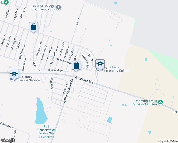 map of restaurants, bars, coffee shops, grocery stores, and more near 5906 Greengate Drive in Killeen