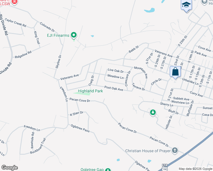 map of restaurants, bars, coffee shops, grocery stores, and more near 2603 Post Oak Avenue in Copperas Cove