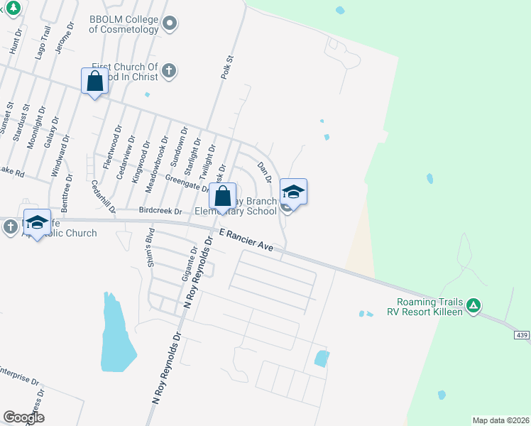 map of restaurants, bars, coffee shops, grocery stores, and more near 5906 Greengate Drive in Killeen