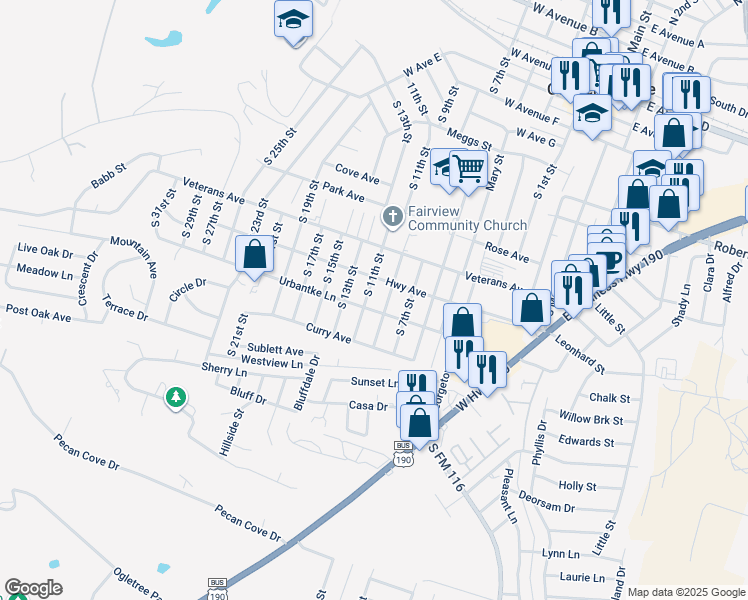 map of restaurants, bars, coffee shops, grocery stores, and more near 702 Urbantke Lane in Copperas Cove