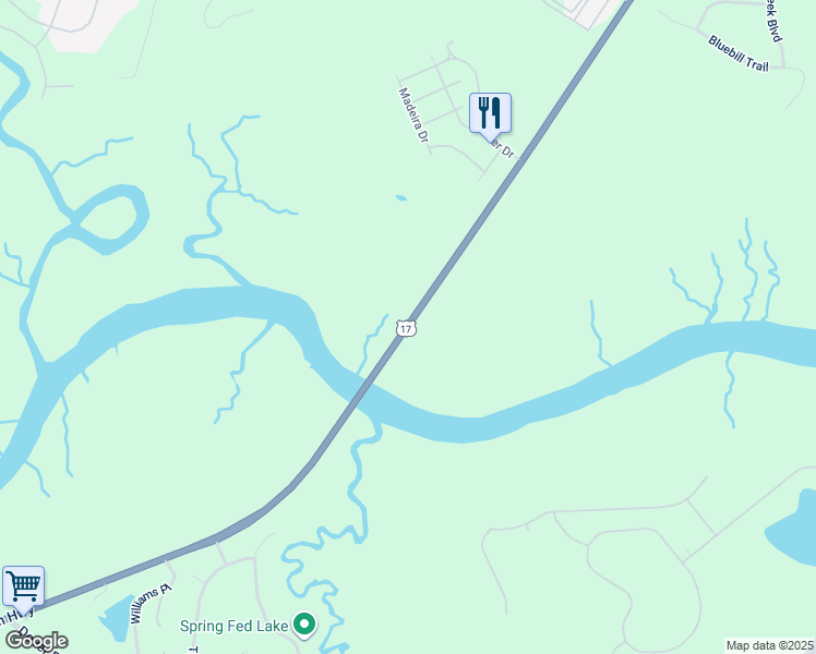 map of restaurants, bars, coffee shops, grocery stores, and more near Ocean Highway in Brunswick