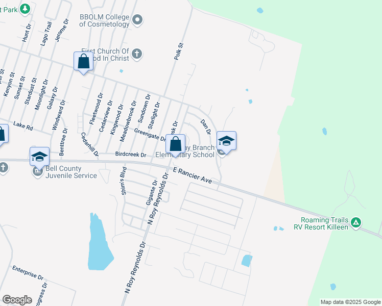 map of restaurants, bars, coffee shops, grocery stores, and more near 5804 Greengate Drive in Killeen