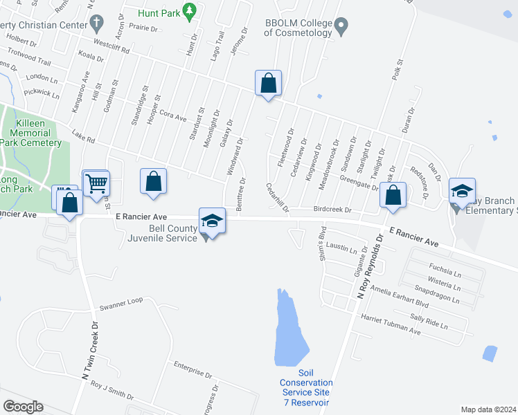 map of restaurants, bars, coffee shops, grocery stores, and more near 1700 Cedarview Circle in Killeen