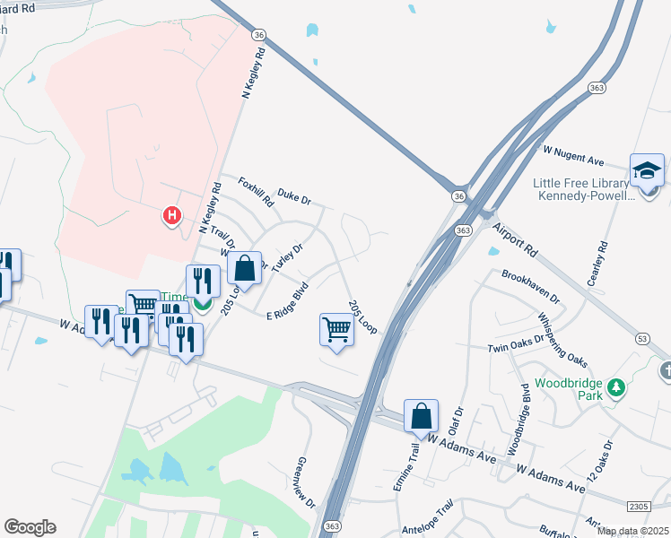 map of restaurants, bars, coffee shops, grocery stores, and more near 514 Pepper Spring Court in Temple