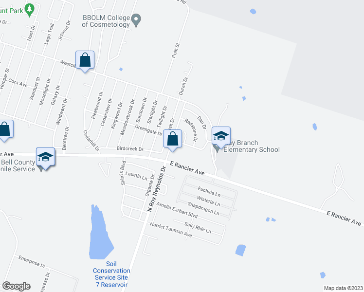 map of restaurants, bars, coffee shops, grocery stores, and more near 5804 Greengate Drive in Killeen
