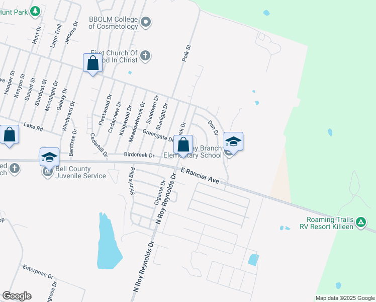 map of restaurants, bars, coffee shops, grocery stores, and more near 1600 North Roy Reynolds Drive in Killeen