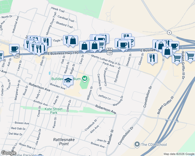 map of restaurants, bars, coffee shops, grocery stores, and more near 402 Carothers Street in Copperas Cove