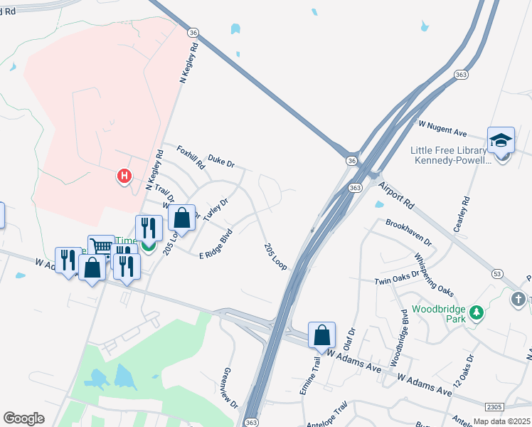 map of restaurants, bars, coffee shops, grocery stores, and more near 4707 Babu Court in Temple