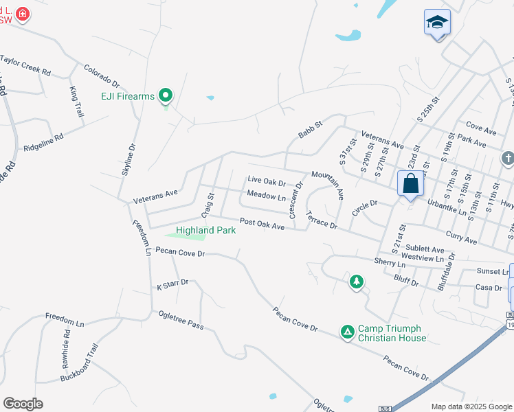 map of restaurants, bars, coffee shops, grocery stores, and more near 2506 Live Oak Drive in Copperas Cove