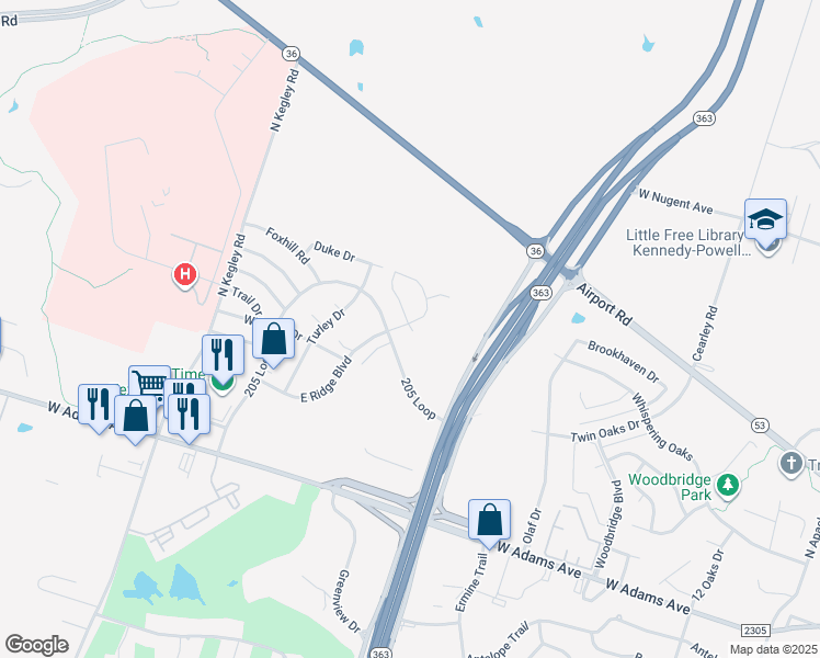 map of restaurants, bars, coffee shops, grocery stores, and more near 4818 Deep Drive in Temple