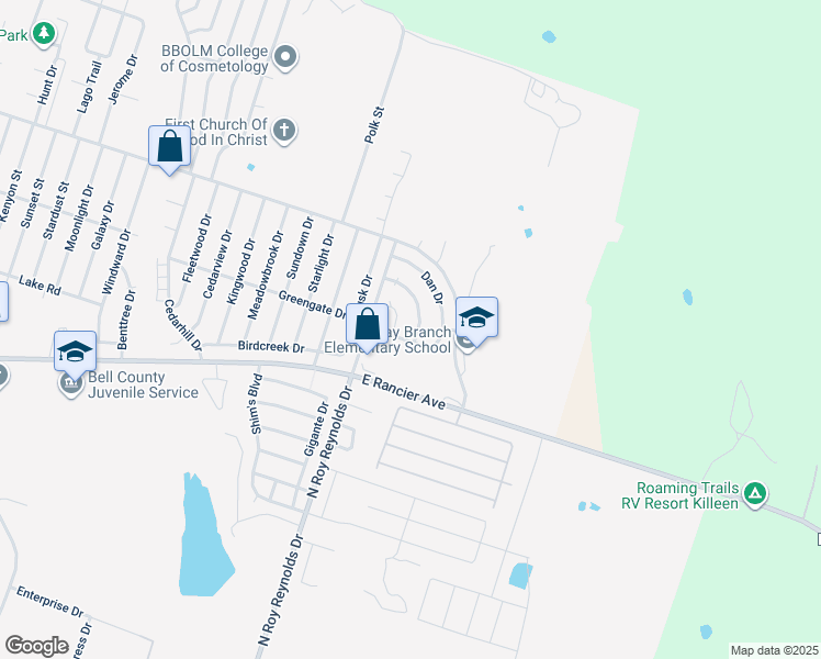 map of restaurants, bars, coffee shops, grocery stores, and more near 1707 Spring Rose Circle in Killeen