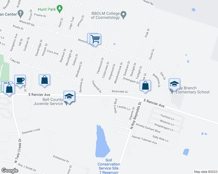 map of restaurants, bars, coffee shops, grocery stores, and more near 1813 Meadowbrook Drive in Killeen