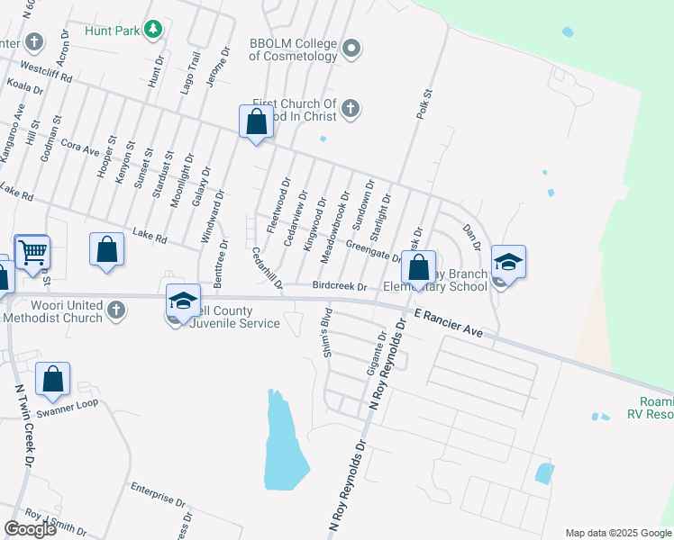 map of restaurants, bars, coffee shops, grocery stores, and more near 1817 Meadowbrook Drive in Killeen
