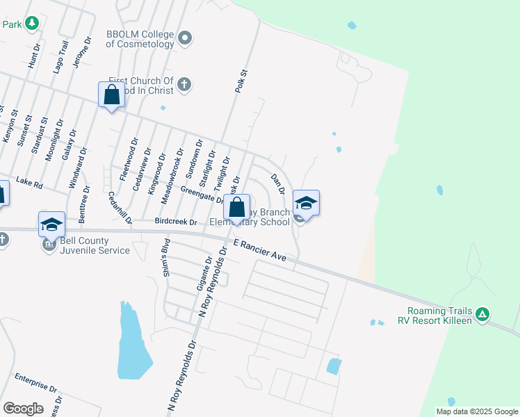 map of restaurants, bars, coffee shops, grocery stores, and more near 1707 Spring Rose Circle in Killeen