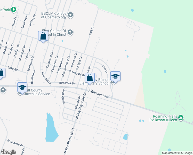 map of restaurants, bars, coffee shops, grocery stores, and more near 1707 Spring Rose Circle in Killeen