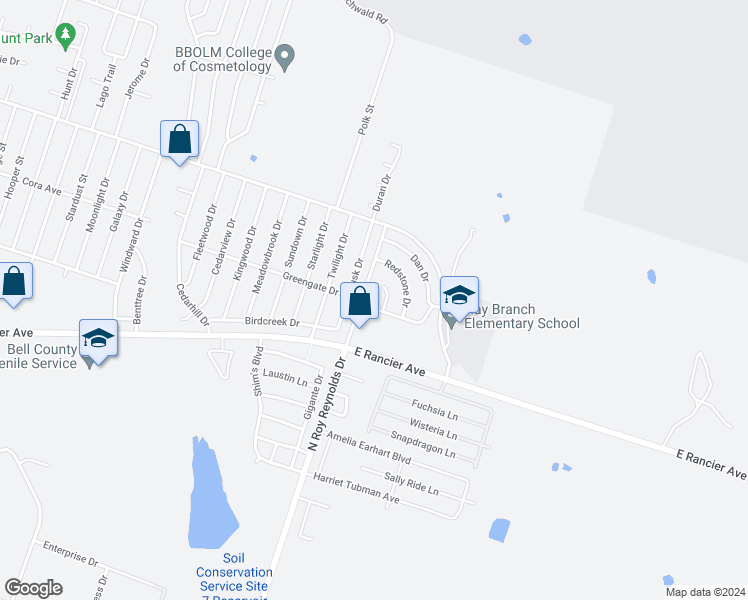 map of restaurants, bars, coffee shops, grocery stores, and more near 1904 Dusk Drive in Killeen