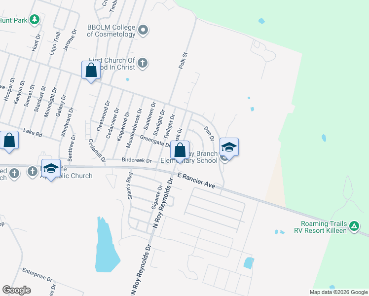 map of restaurants, bars, coffee shops, grocery stores, and more near 1904 Dusk Drive in Killeen