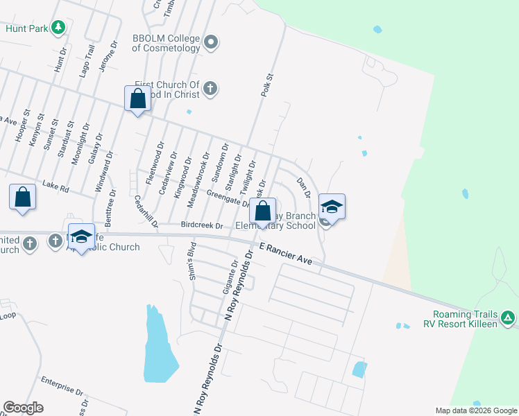 map of restaurants, bars, coffee shops, grocery stores, and more near in Killeen