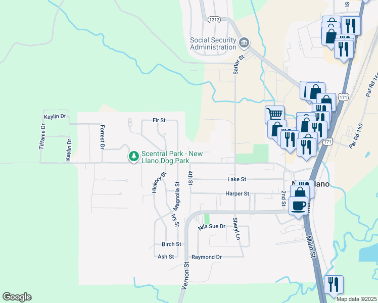 map of restaurants, bars, coffee shops, grocery stores, and more near 101 Francis Street in Newllano
