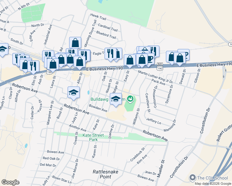 map of restaurants, bars, coffee shops, grocery stores, and more near 301 Ridge Street in Copperas Cove