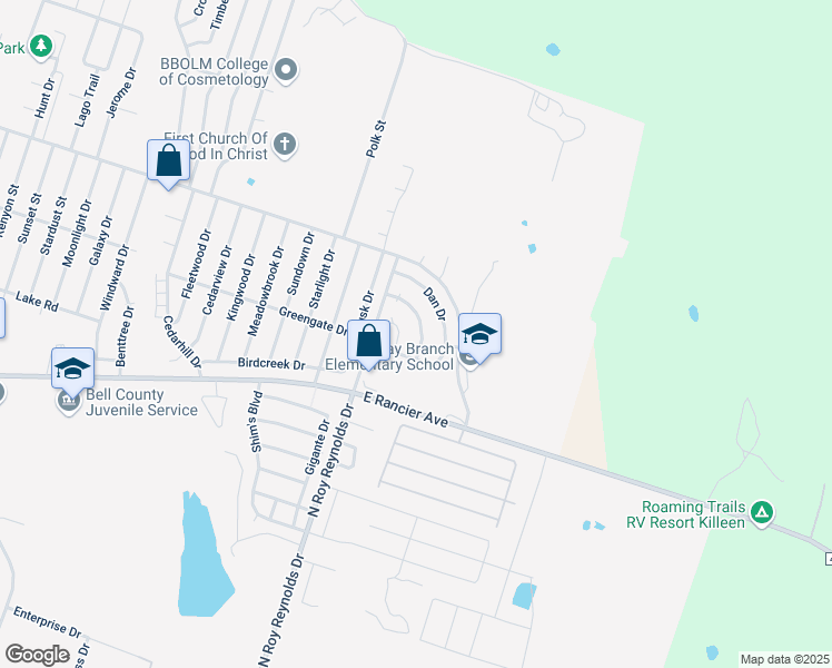 map of restaurants, bars, coffee shops, grocery stores, and more near 1707 Spring Rose Circle in Killeen