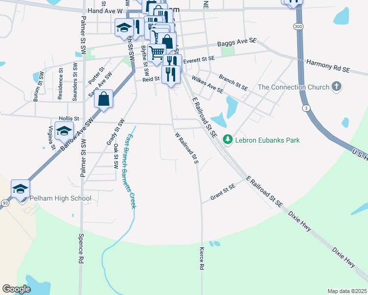 map of restaurants, bars, coffee shops, grocery stores, and more near 475 West Railroad Street South in Pelham