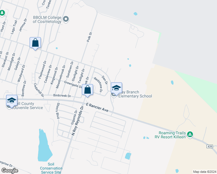 map of restaurants, bars, coffee shops, grocery stores, and more near 5905 Dan Drive in Killeen