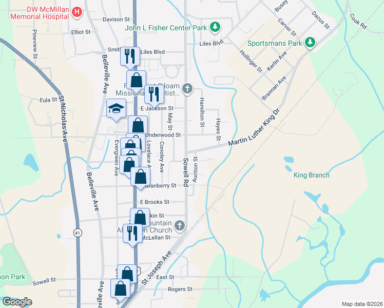 map of restaurants, bars, coffee shops, grocery stores, and more near 731 Sowell Road in Brewton
