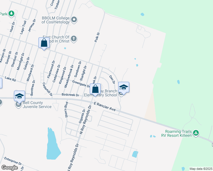 map of restaurants, bars, coffee shops, grocery stores, and more near 1707 Spring Rose Circle in Killeen
