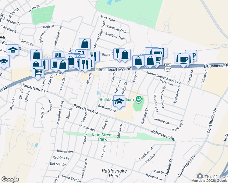 map of restaurants, bars, coffee shops, grocery stores, and more near 306 Nauert Street in Copperas Cove