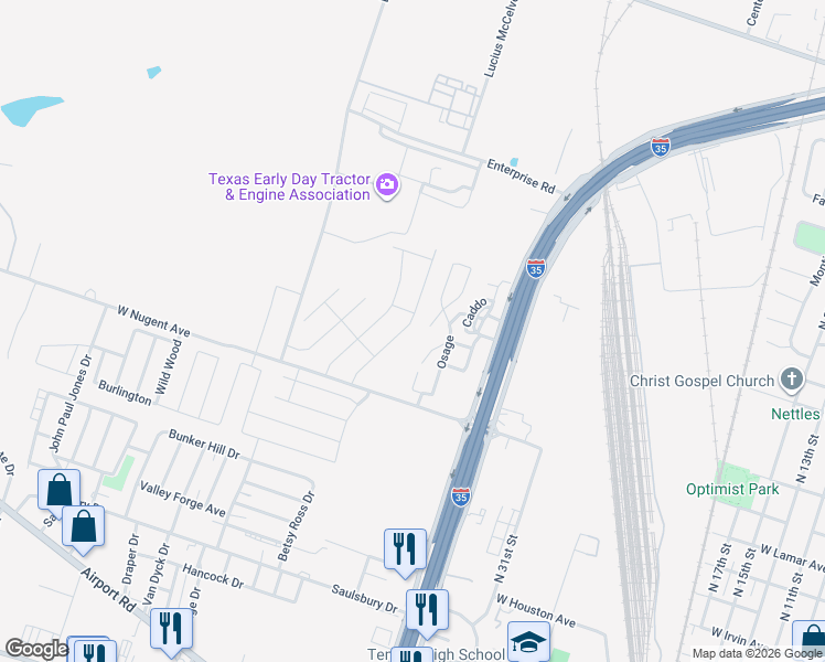 map of restaurants, bars, coffee shops, grocery stores, and more near 1002 Pima in Temple
