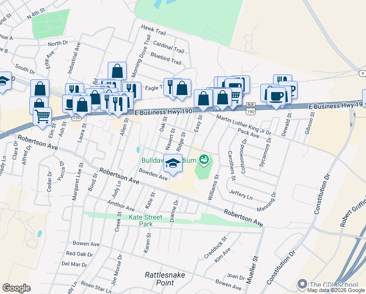 map of restaurants, bars, coffee shops, grocery stores, and more near 301 Ridge Street in Copperas Cove