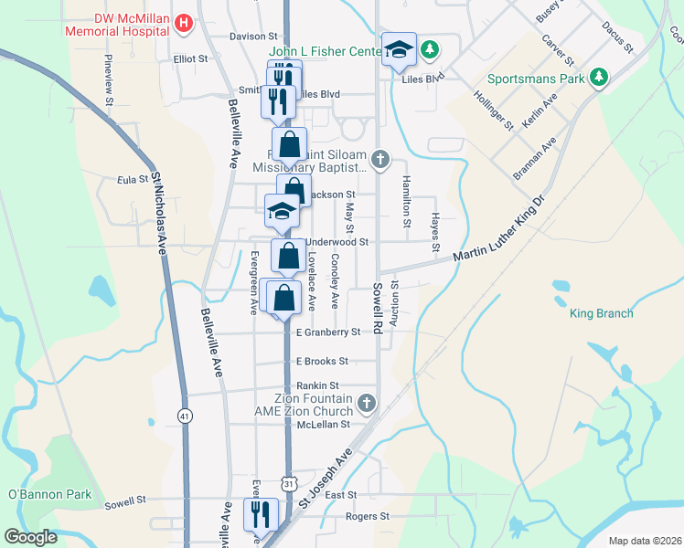 map of restaurants, bars, coffee shops, grocery stores, and more near 810 Conoley Avenue in Brewton