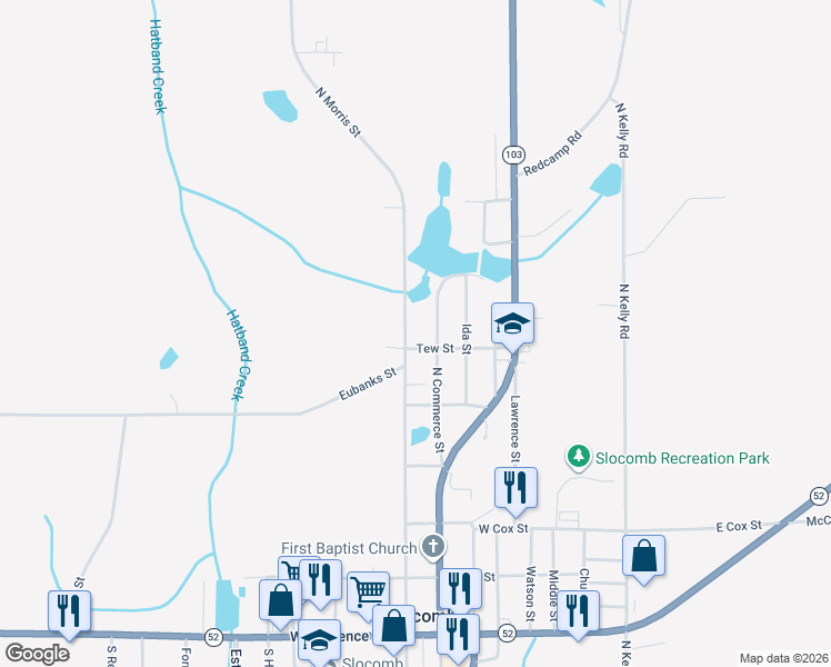 map of restaurants, bars, coffee shops, grocery stores, and more near 640 North Morris Street in Slocomb