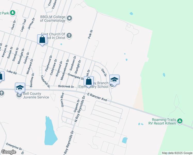 map of restaurants, bars, coffee shops, grocery stores, and more near 1707 Spring Rose Circle in Killeen