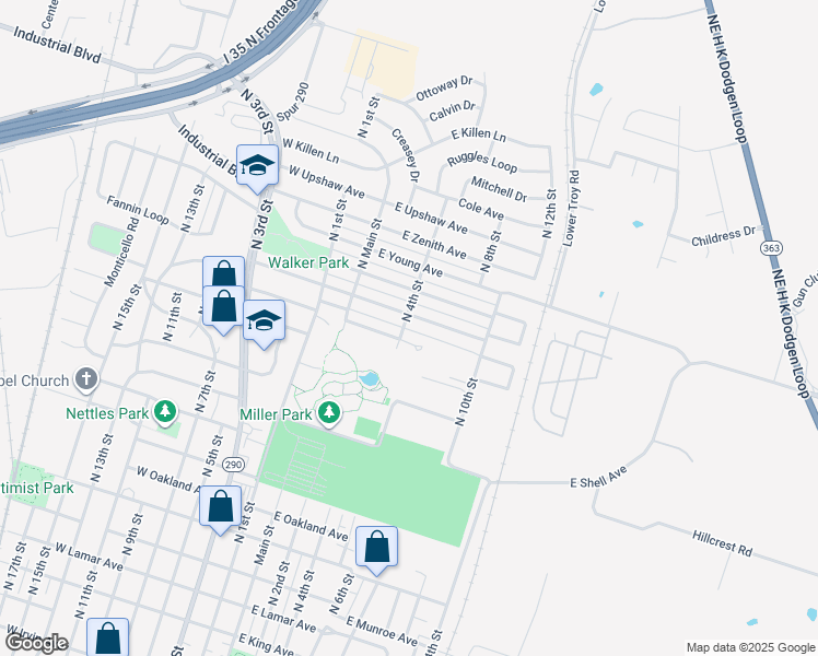 map of restaurants, bars, coffee shops, grocery stores, and more near 202 East Victory Avenue in Temple