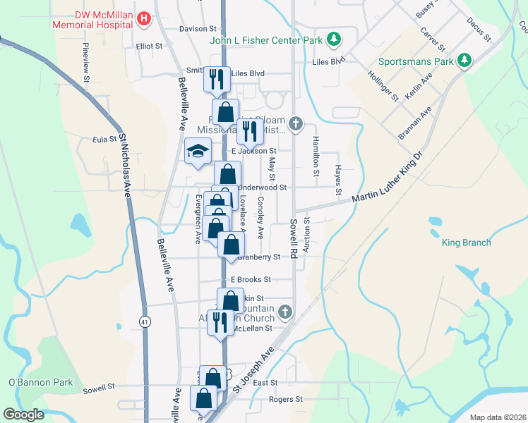 map of restaurants, bars, coffee shops, grocery stores, and more near 810 Conoley Avenue in Brewton