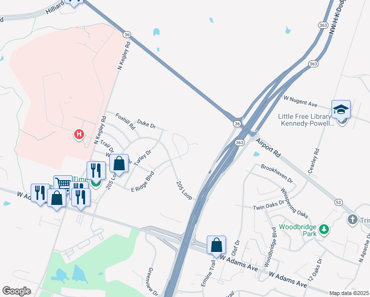 map of restaurants, bars, coffee shops, grocery stores, and more near 734 East Ridge Boulevard in Temple