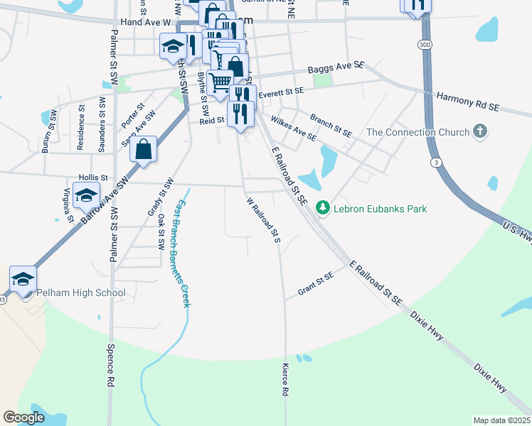 map of restaurants, bars, coffee shops, grocery stores, and more near 475 West Railroad Street South in Pelham