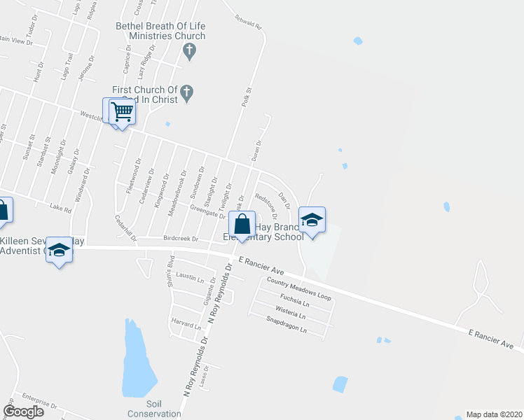 map of restaurants, bars, coffee shops, grocery stores, and more near 1707 Spring Rose Circle in Killeen