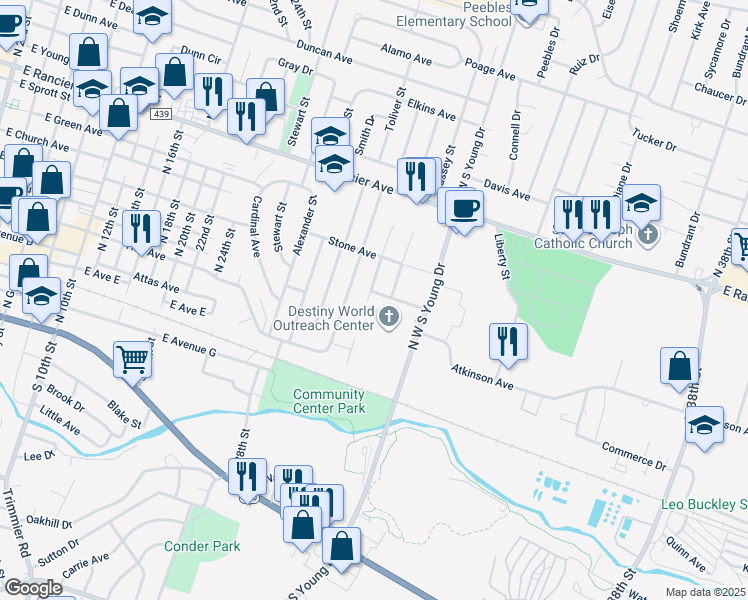 map of restaurants, bars, coffee shops, grocery stores, and more near 508 Tower Street in Killeen