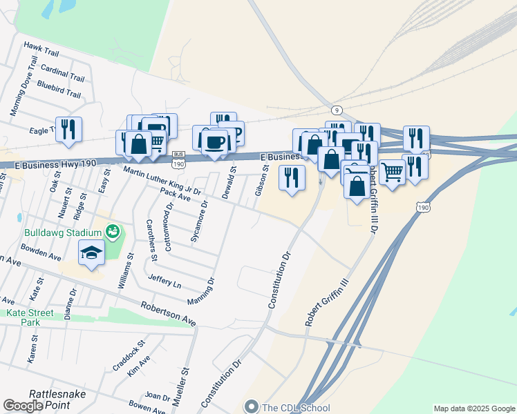 map of restaurants, bars, coffee shops, grocery stores, and more near 1802 Martin Luther King Junior Drive in Copperas Cove