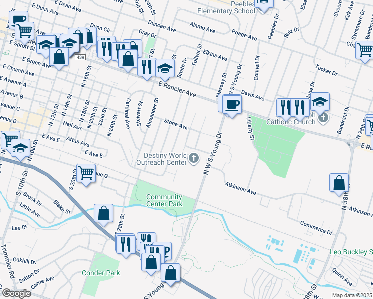 map of restaurants, bars, coffee shops, grocery stores, and more near 508 Tower Street in Killeen
