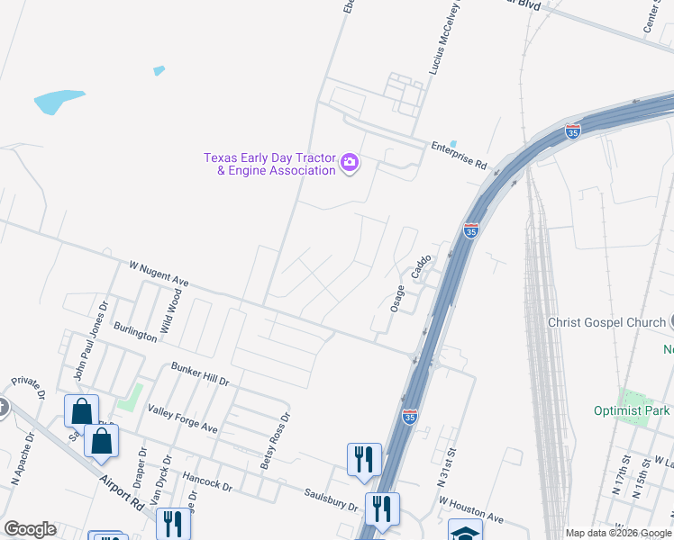 map of restaurants, bars, coffee shops, grocery stores, and more near 2420 West Nugent Avenue in Temple