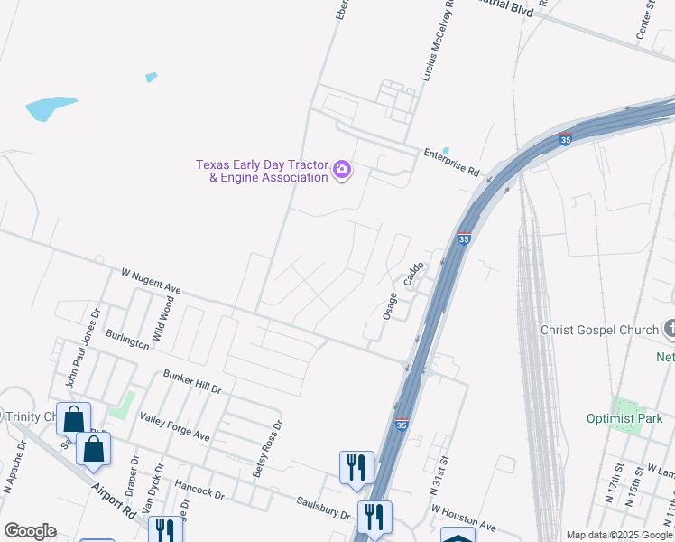 map of restaurants, bars, coffee shops, grocery stores, and more near 2420 West Nugent Avenue in Temple