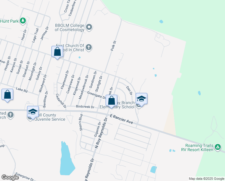 map of restaurants, bars, coffee shops, grocery stores, and more near 2007 Dusk Drive in Killeen