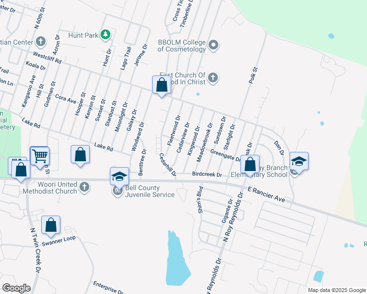 map of restaurants, bars, coffee shops, grocery stores, and more near 1901 Cedarview Drive in Killeen