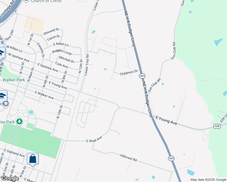 map of restaurants, bars, coffee shops, grocery stores, and more near 1120 East Young Avenue in Temple