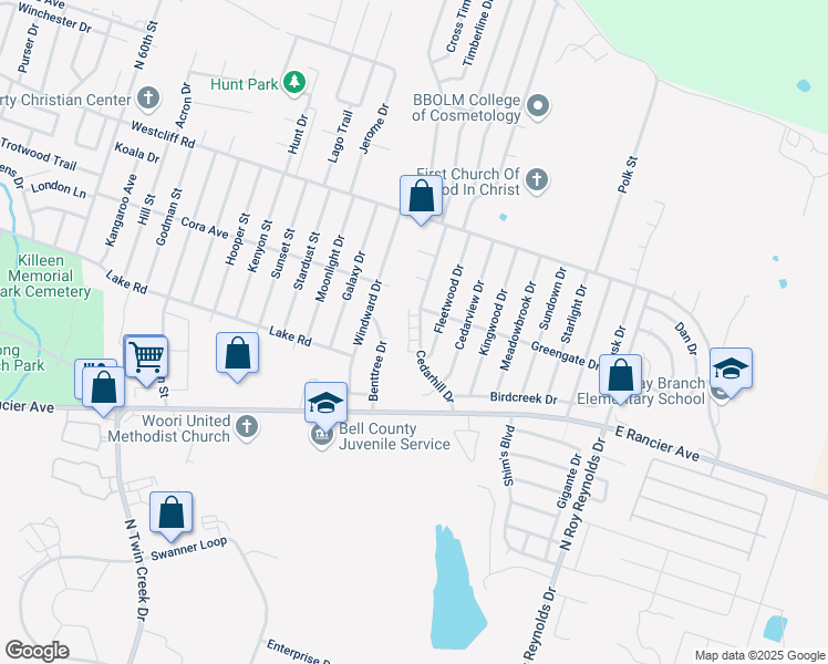 map of restaurants, bars, coffee shops, grocery stores, and more near 1809 Cedarhill Drive in Killeen